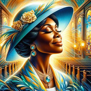 A spiritually enriching illustration portrays an African America...