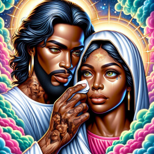 Ensure that the image distinctly represents both Jesus Christ an...