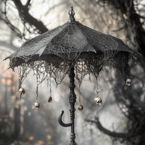 Imagine a macabre umbrella with a handle shaped like a skeletal...