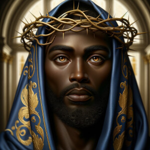 A hyper-realistic image of an African-American Jesus Christ, ser...