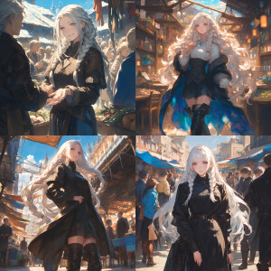 A girl with beautiful long white hair and two braided braids, bl...