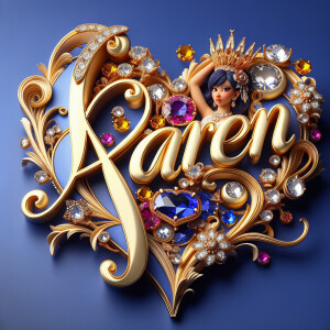 VCraft a 3-D image showcasing the name 'KAREN' in a luxurious go...