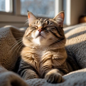 Please generate an image of a content cat purring softly with it...