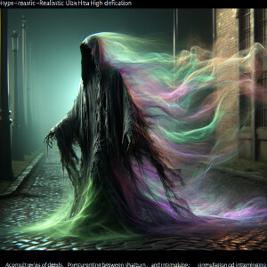 A hyper-realistic UHD image featuring "Death” wearing a tattered...