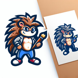 a mascot like sonic hedgedog but into sports and art with white...