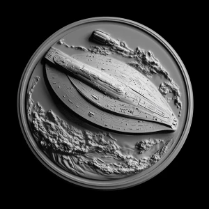 Design a high-contrast grayscale 3d bas relief of the Starship E...