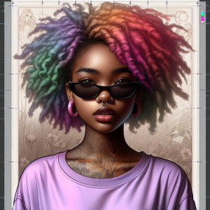 Close-up portrait, Airbrush looseyoung rich  African American gi...