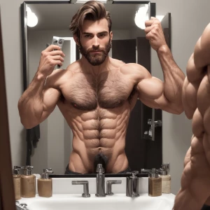 Describe a naike toned hairy well groomed man exudig confidence...