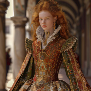 Create a photorealistic image of a light ginger-haired model wal...