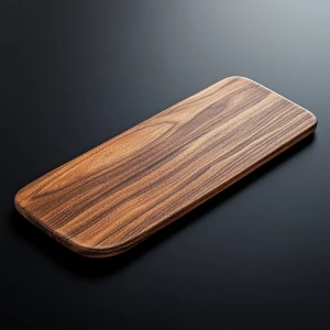 Create an image of an empty, sleek, elongated wooden charcuterie...