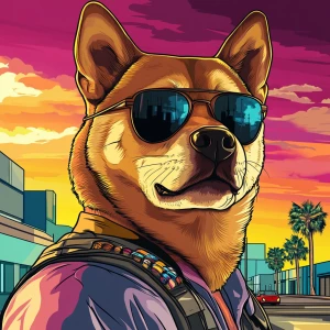 MEME DOGE in GTA art style, , in the style of a Grand Theft Aut...
