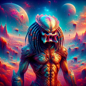 Hyperspatial --ar 9:16, in the style of Yautja's (Hunter Predato...