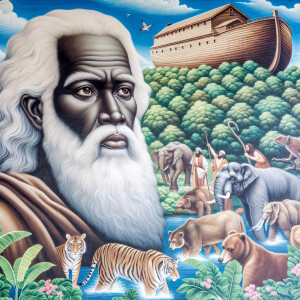 A close-up and detailed wall painting focusing on Noah, depicted...