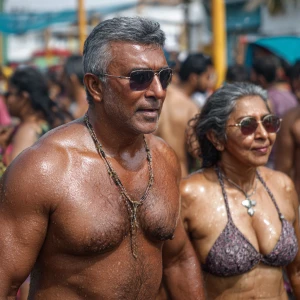 Realism photo art,a muscular beefy kerela son in law walking ,wi...