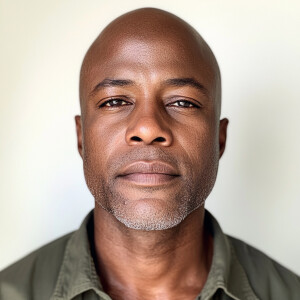 A 45-year-old Haitian-Californian man with a clean-shaven face,...