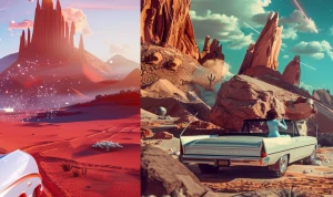 /imagine prompt: cinematic retro-futuristic drive-in theater on...