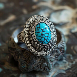 Turquoise Ring with clear diamonds