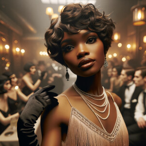 realistic painting of a 1920 s short - haired flapper African-Am...