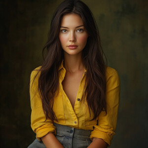 Capture the elegance of a fair-skinned woman with dark long hair...