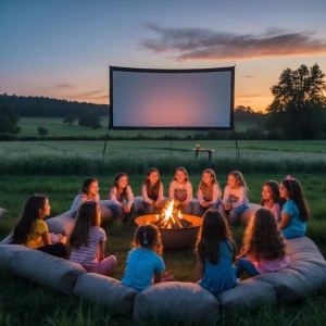 "A group of girls enjoying a birthday party outdoors in a pictur...