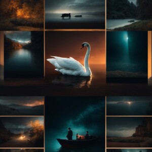 Imagine a dreamy scene with a swan gracefully gliding under the...