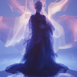 Portrait of a transcendent sorceress standing at the nexus of al...