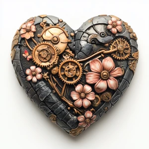 A steampunk heart adorned with intricate gears, cogs, and mechan...