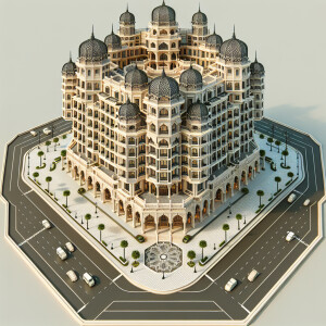 طراحی هتل چهار طبقه با نما سازی کلاسیک فاخر،پلان هتل به صورت ۸ ض...