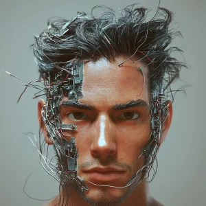 full color realistic male human head with hair looking directly...