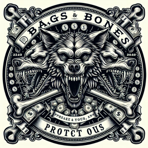 very detailed logo showing vicious three headed wolf eating a la...