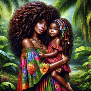 A tender depiction of a Bohemian mother with her child, both sty...