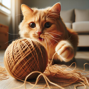 cat playing with a ball of thread