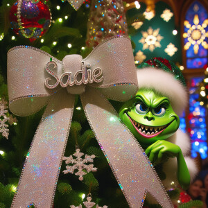 crystallized ribbon name *sadie* wrapped around a christmas tree...