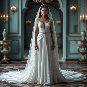 hyper realistic photography, look to the front, Brazilian bride...