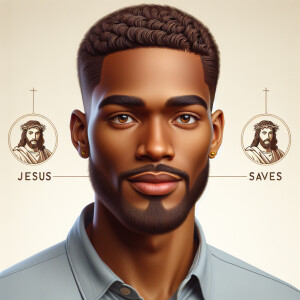 "Create a 3D realistic artwork featuring the phrase 'Jesus Saves...