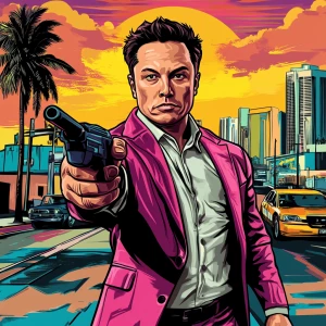 Elon Musk in GTA art style — Robbing people — in the style of a...