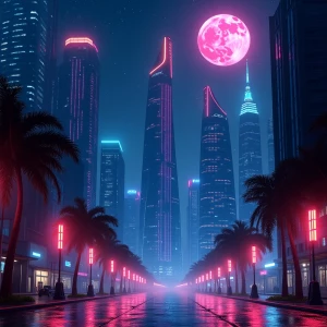 Create a hyper-realistic image of a futuristic neon-lit cityscap...