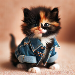 Kitten with a black, white, and orange tortoiseshell pattern wea...