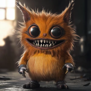 Stylized character portrait of a mischievous designer toy creat...