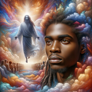 Produce a realistic image of an African-American Jesus in the fo...
