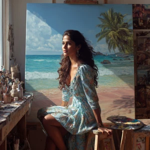 Hyperrealism painting.salma hayek on goa beach