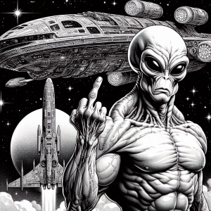 💪👽🖕 spaceship in the background