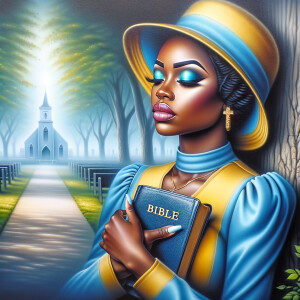 An airbrush oil painting depicts an African American woman with...