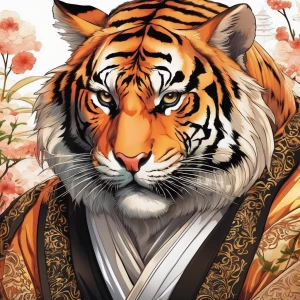 Süßer Tiger mit Kochmütze auf dem Kopf und Kochtopf in den Vorde...