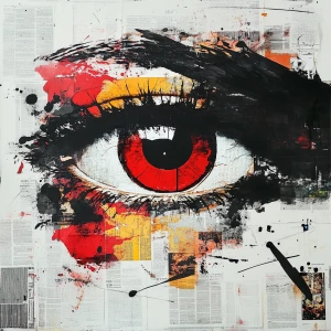 L’œil rouge de l’absurde.
Collage typographique dadaïste avec jo...