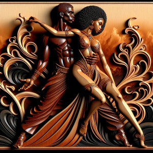 3d wood and porcelain sculpture of an Afrocentric woman with a m...