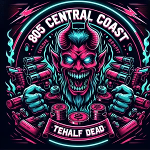 Design a professional, horror-inspired circular logo with a deta...