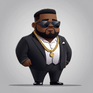 Create a funny cartoon like overweight African American male wit...