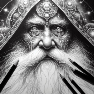 A spellbinding mage, his ancient visage exuding an aura of power...