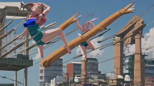 draw a anime girl jumping on a dildo